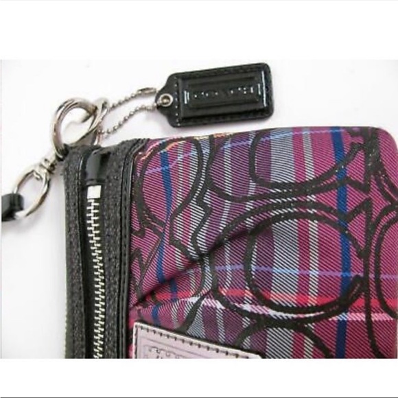 COACH POPPY WRISTLET EVENING PURSE FUCHSIA PINK TARTAN PLAID C LOGO SPARKLE BAG - Picture 5 of 12